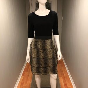 Black Stretch & Chiffon Reptile Print Dress 8 / 10